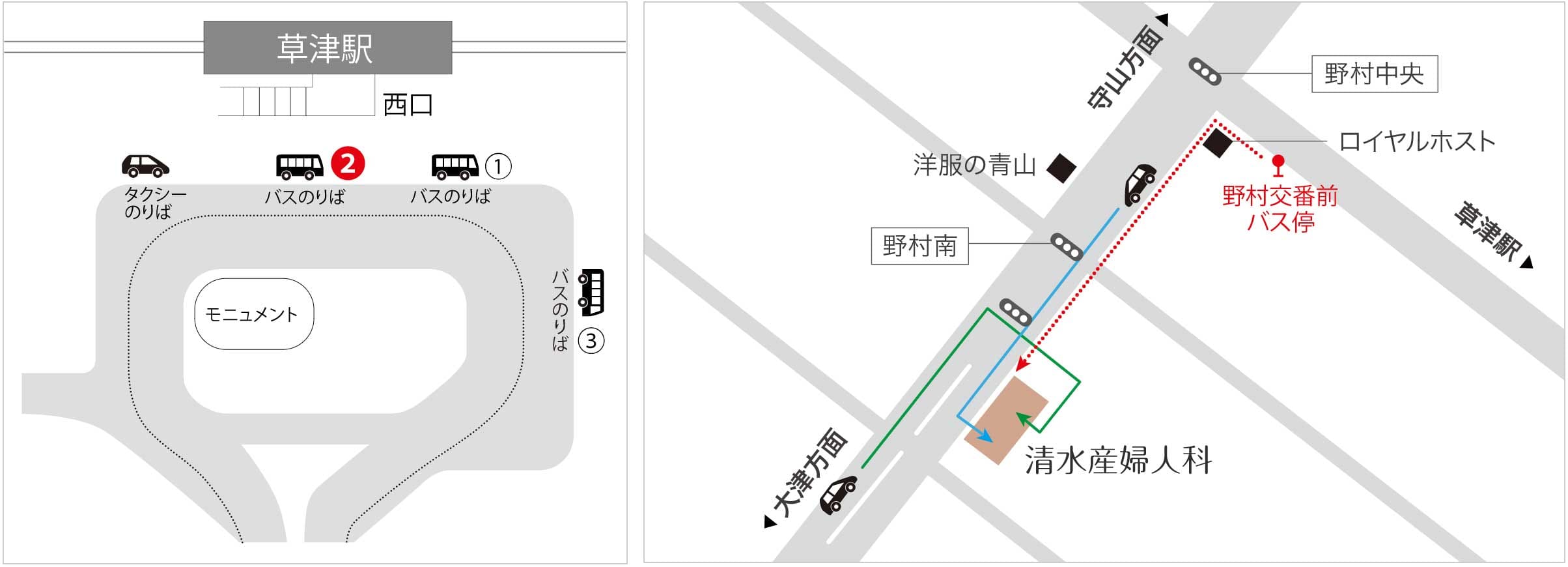 交通アクセス　草津駅からの生き方